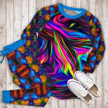 Abstract Hippie Tie Dye Pajama Set |Sleepwear Pjs Sets | Raglan Shirt Pants Set