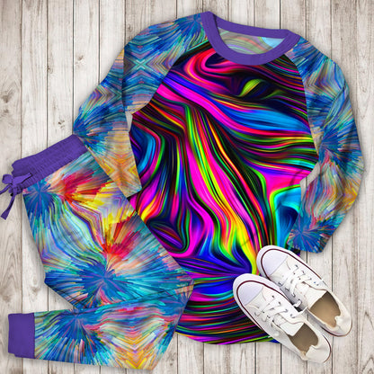 Abstract Hippie Tie Dye Pajama Set |Sleepwear Pjs Sets | Raglan Shirt Pants Set