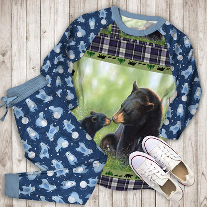 Black Bear Pajama Set |Sleepwear Pjs Sets | Raglan Shirt Pants Set