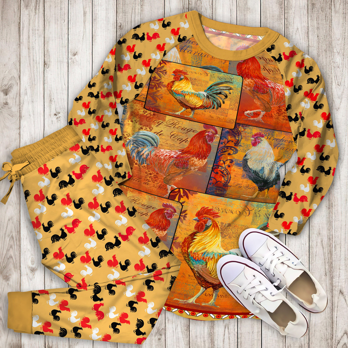 Rustic Rooster Pajama Set |Sleepwear Pjs Sets | Raglan Shirt Pants Set