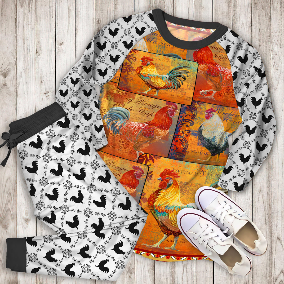 Rustic Rooster Pajama Set |Sleepwear Pjs Sets | Raglan Shirt Pants Set