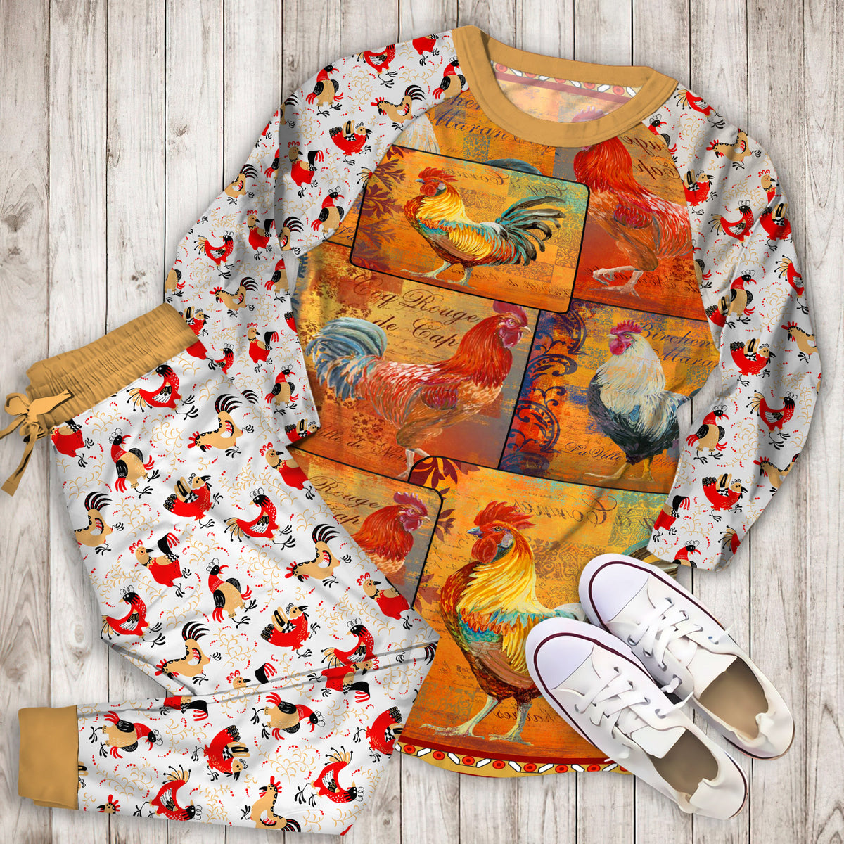 Rustic Rooster Pajama Set |Sleepwear Pjs Sets | Raglan Shirt Pants Set