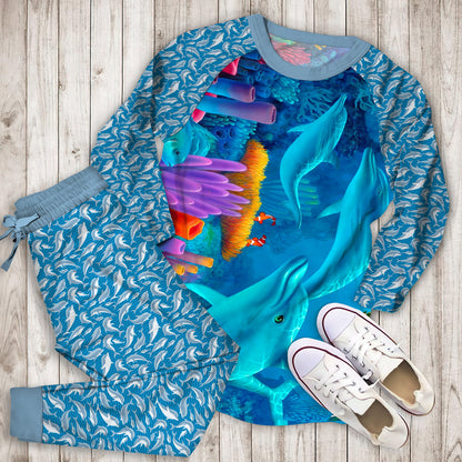 Dolphins Pajama Set |Sleepwear Pjs Sets | Raglan Shirt Pants Set