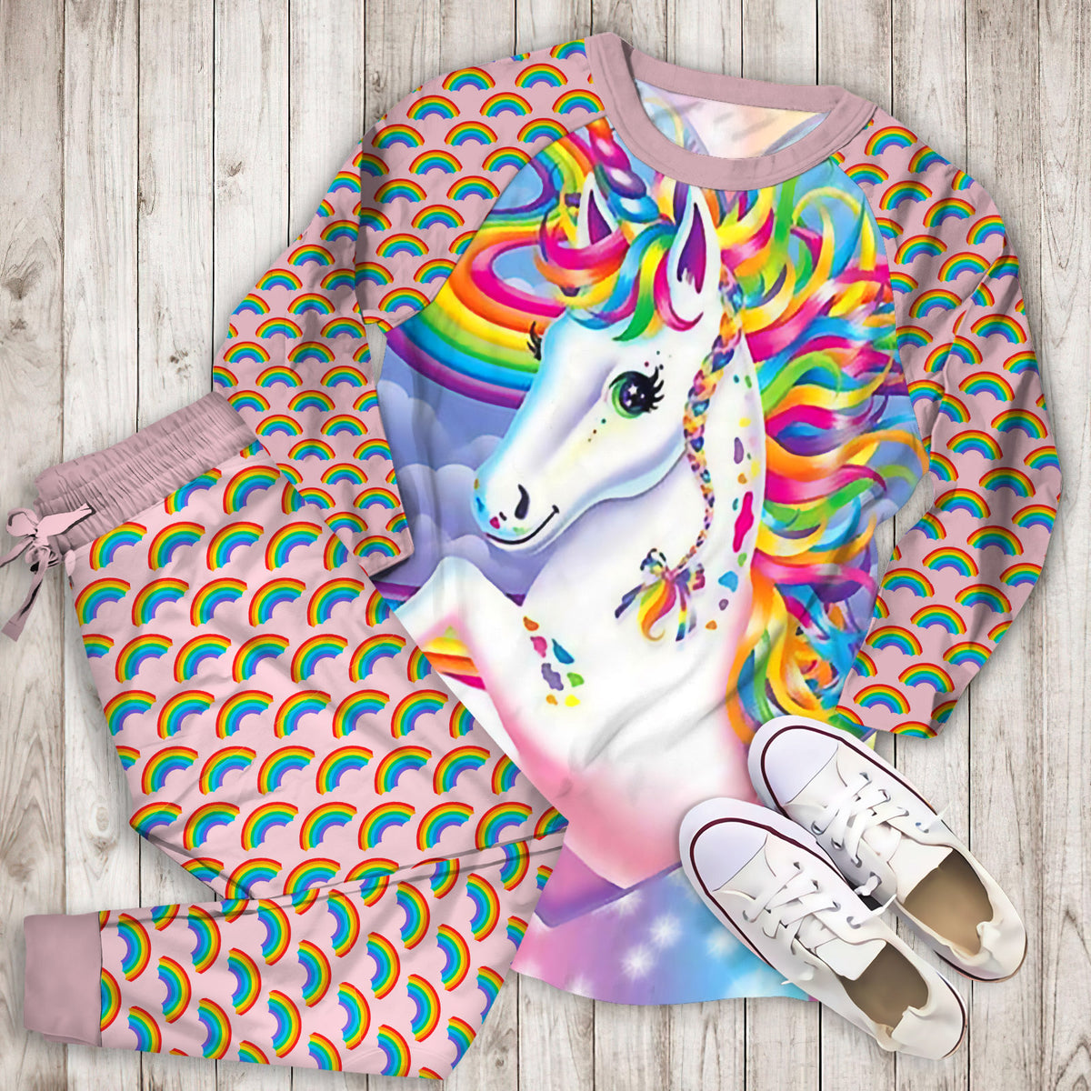 Rainbow Unicorn Pajama Set |Sleepwear Pjs Sets | Raglan Shirt Pants Set