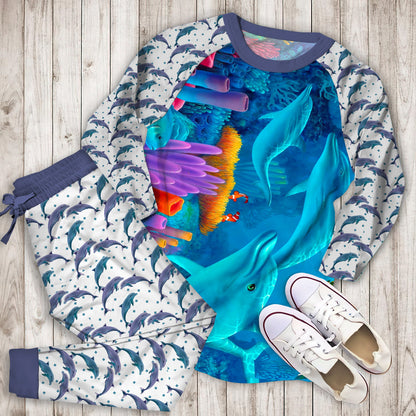 Dolphins Pajama Set |Sleepwear Pjs Sets | Raglan Shirt Pants Set