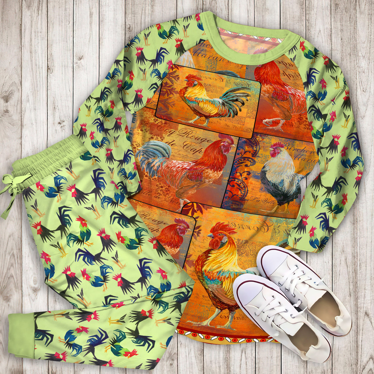 Rustic Rooster Pajama Set |Sleepwear Pjs Sets | Raglan Shirt Pants Set