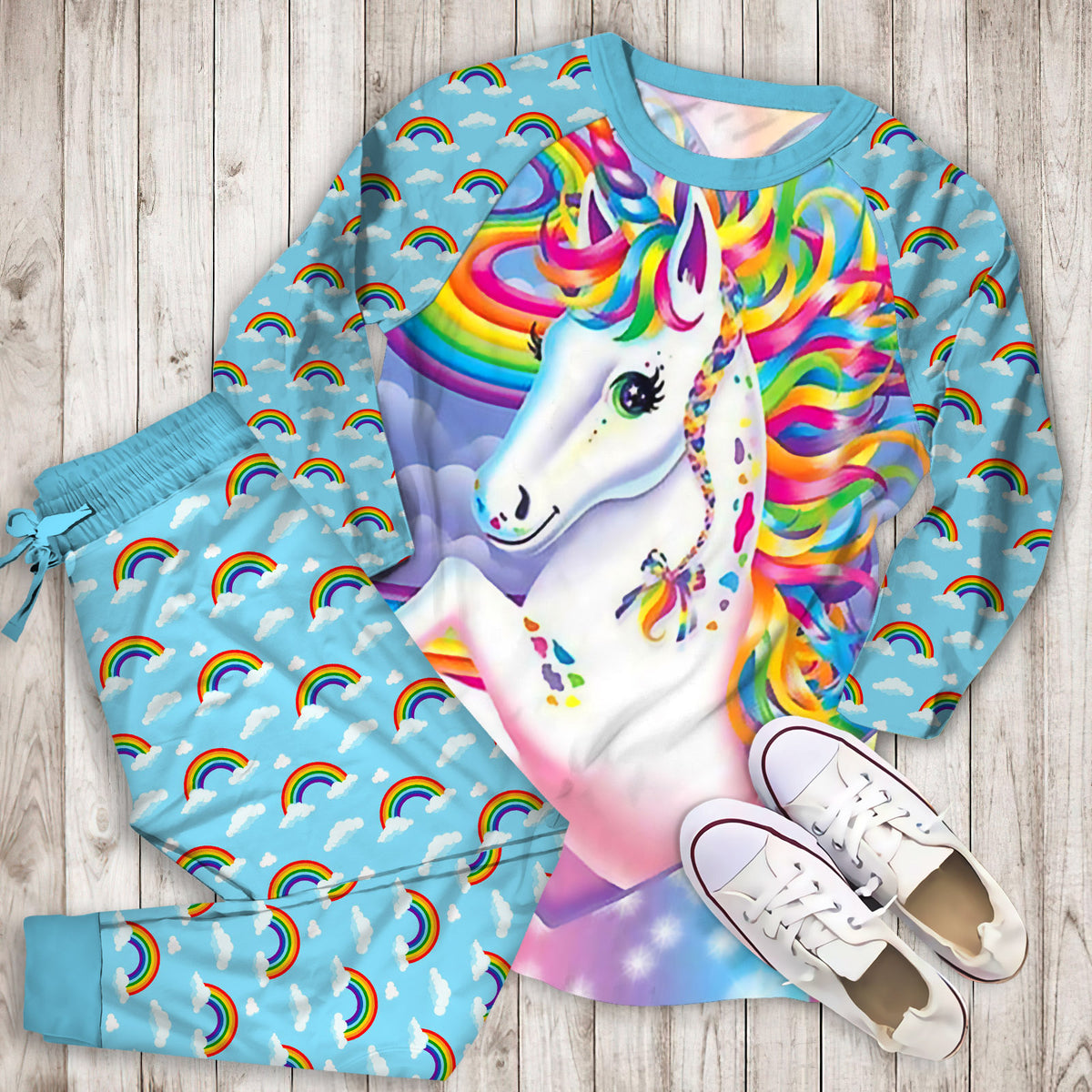 Rainbow Unicorn Pajama Set |Sleepwear Pjs Sets | Raglan Shirt Pants Set