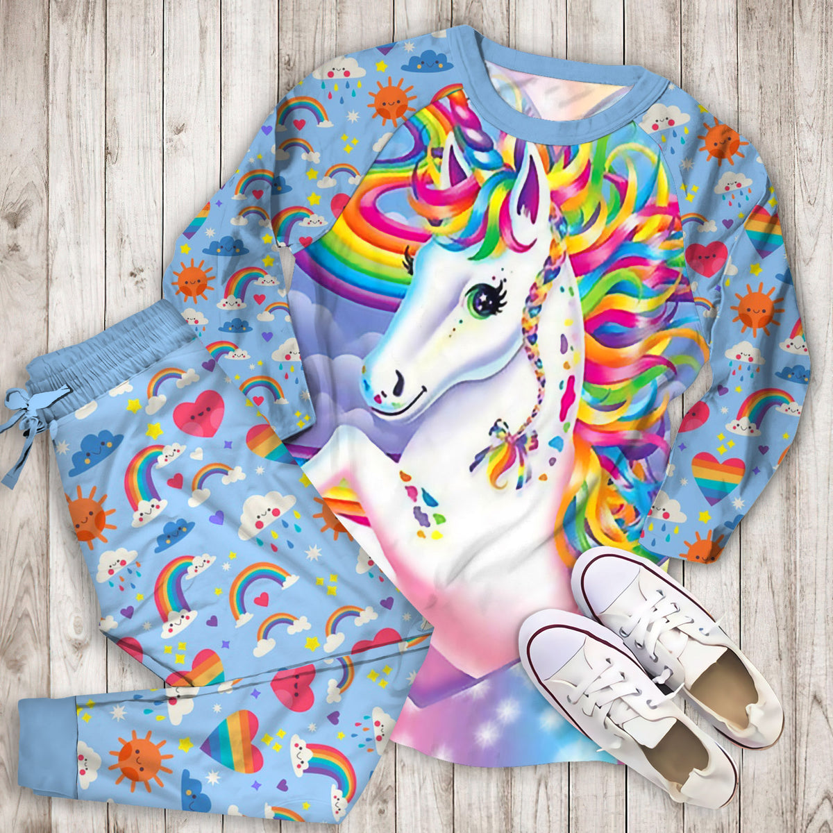 Rainbow Unicorn Pajama Set |Sleepwear Pjs Sets | Raglan Shirt Pants Set