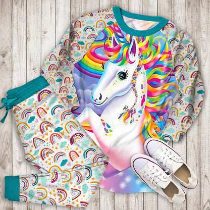 Rainbow Unicorn Pajama Set |Sleepwear Pjs Sets | Raglan Shirt Pants Set