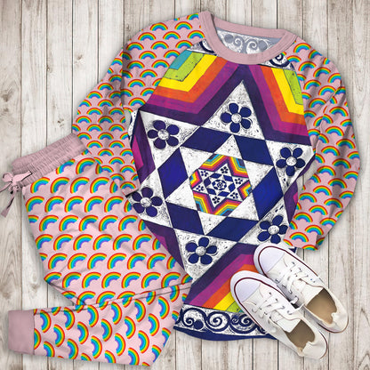 Rainbow Fractal Pajama Set | Pajamas | Cotton Sleepwear Sets | Soft Long Sleeve Pjs | Raglan Shirt and Pants Set