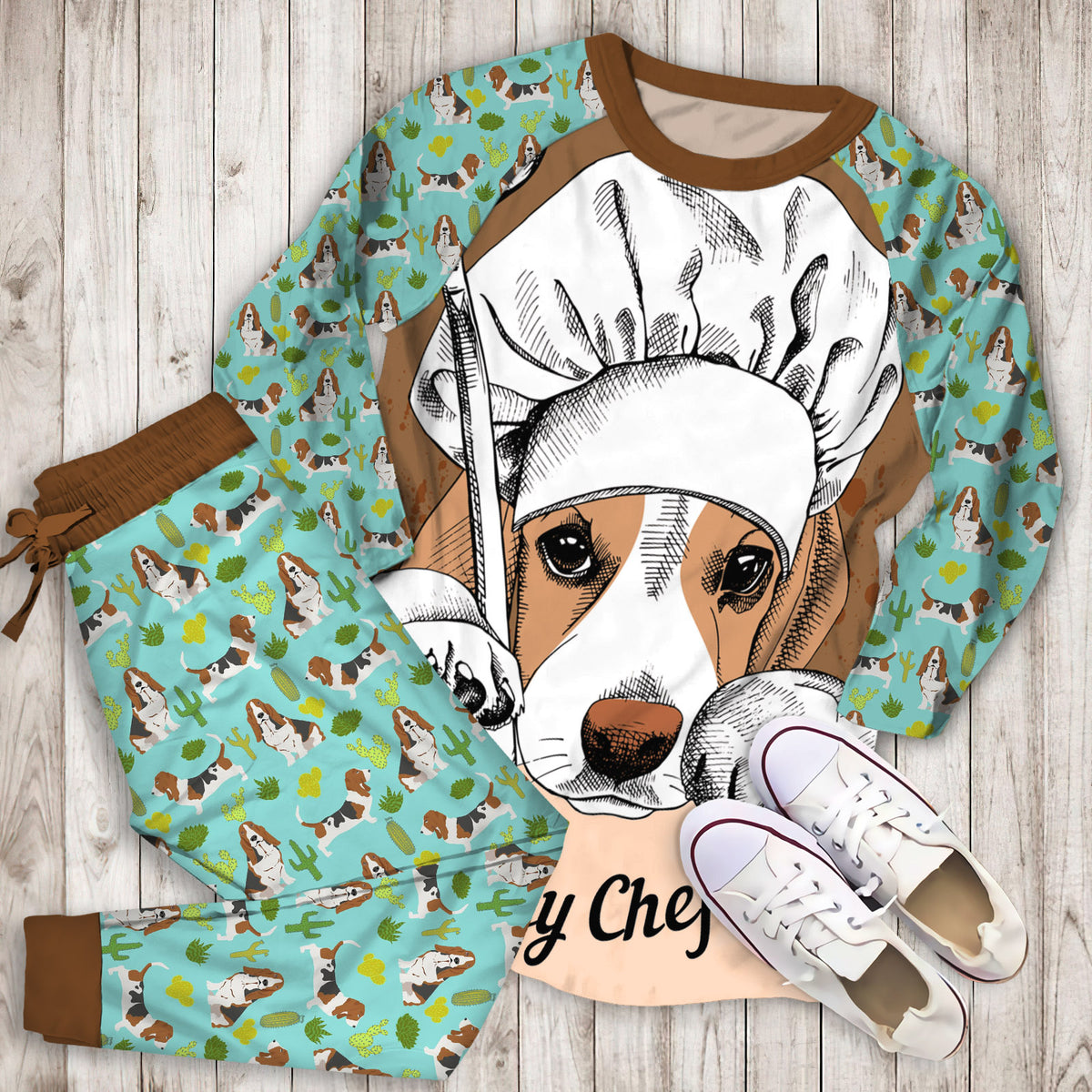 Basset Hound Pajama Set |Sleepwear Pjs Sets | Raglan Shirt Pants Set