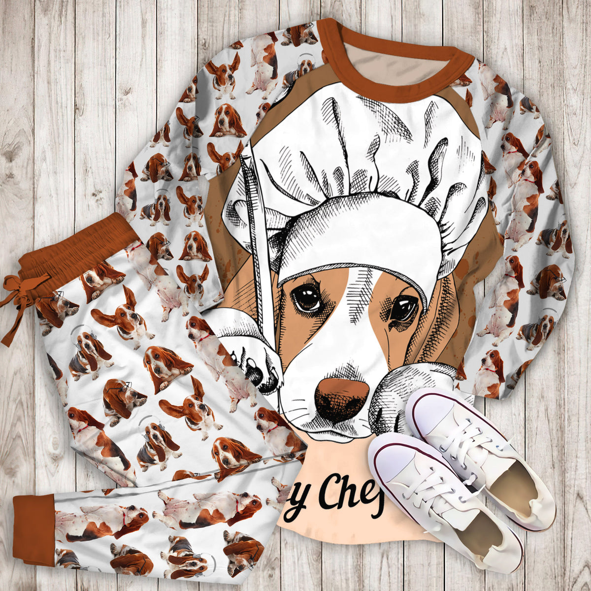 Basset Hound Pajama Set |Sleepwear Pjs Sets | Raglan Shirt Pants Set