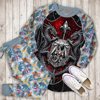 Dragon Armor Pajama Set | Pajamas | Cotton Sleepwear Sets | Soft Long Sleeve Pjs | Raglan Shirt and Pants Set