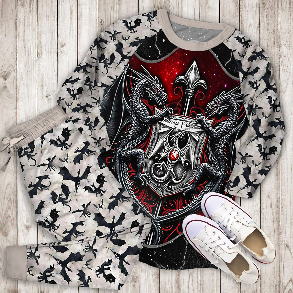 Dragon Armor Pajama Set | Pajamas | Cotton Sleepwear Sets | Soft Long Sleeve Pjs | Raglan Shirt and Pants Set