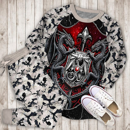 Dragon Armor Pajama Set | Pajamas | Cotton Sleepwear Sets | Soft Long Sleeve Pjs | Raglan Shirt and Pants Set
