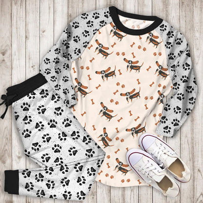 Dog Bas Hound Pattern Pajama Set | Pajamas | Cotton Sleepwear Sets | Soft Long Sleeve Pjs | Raglan Shirt and Pants Set