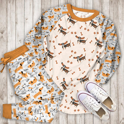 Dog Bas Hound Pattern Pajama Set | Pajamas | Cotton Sleepwear Sets | Soft Long Sleeve Pjs | Raglan Shirt and Pants Set