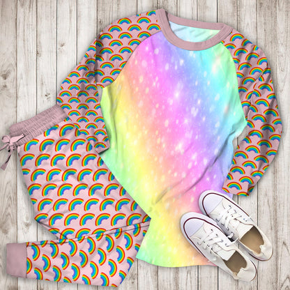 Rainbow Colorful Pajama Set | Pajamas | Cotton Sleepwear Sets | Soft Long Sleeve Pjs | Raglan Shirt and Pants Set