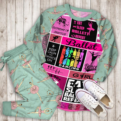Ballet Pajama Set | Pajamas | Cotton Sleepwear Sets | Soft Long Sleeve Pjs | Raglan Shirt and Pants Set