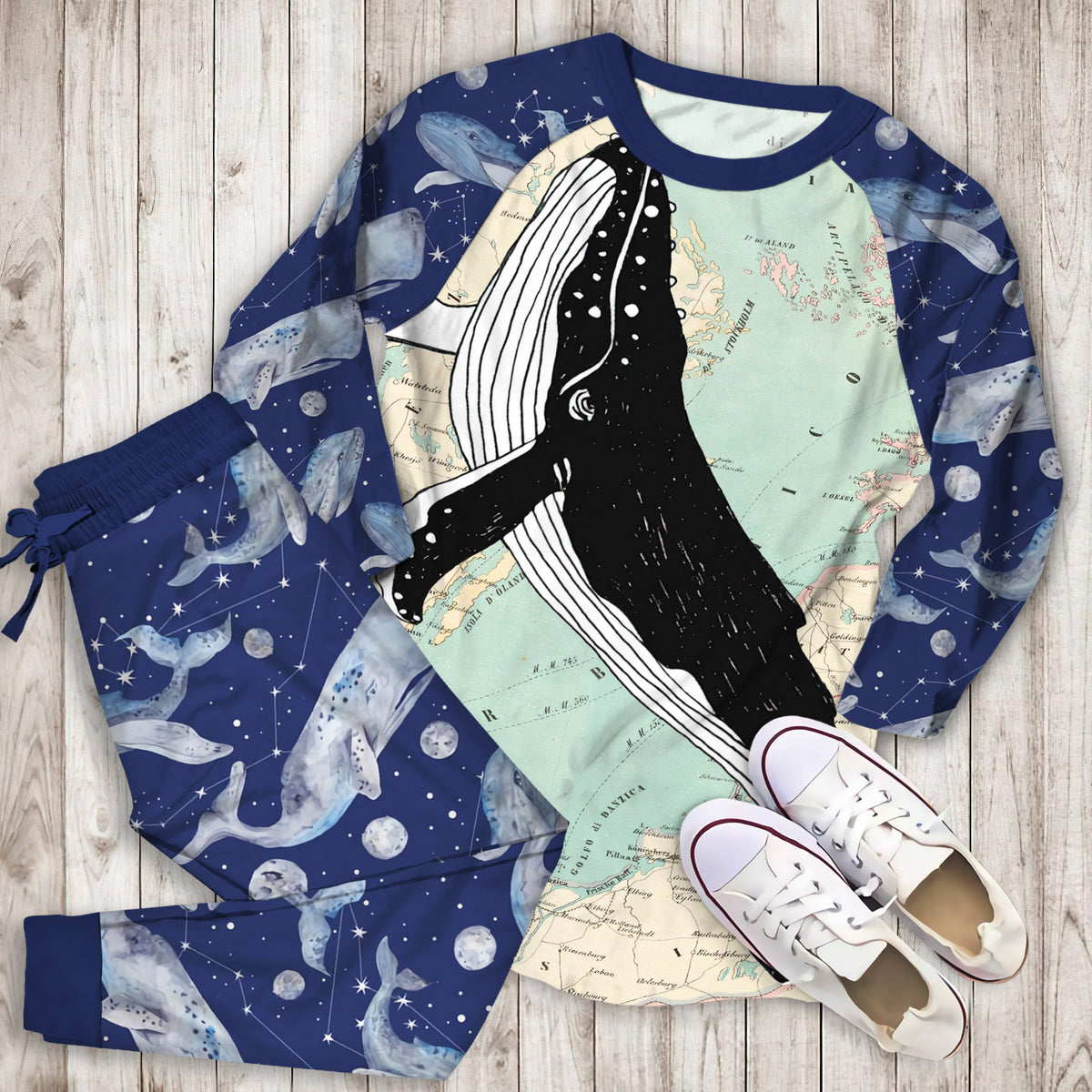 Whale Nn Pajama Set | Pajamas | Cotton Sleepwear Sets | Soft Long Sleeve Pjs | Raglan Shirt and Pants Set