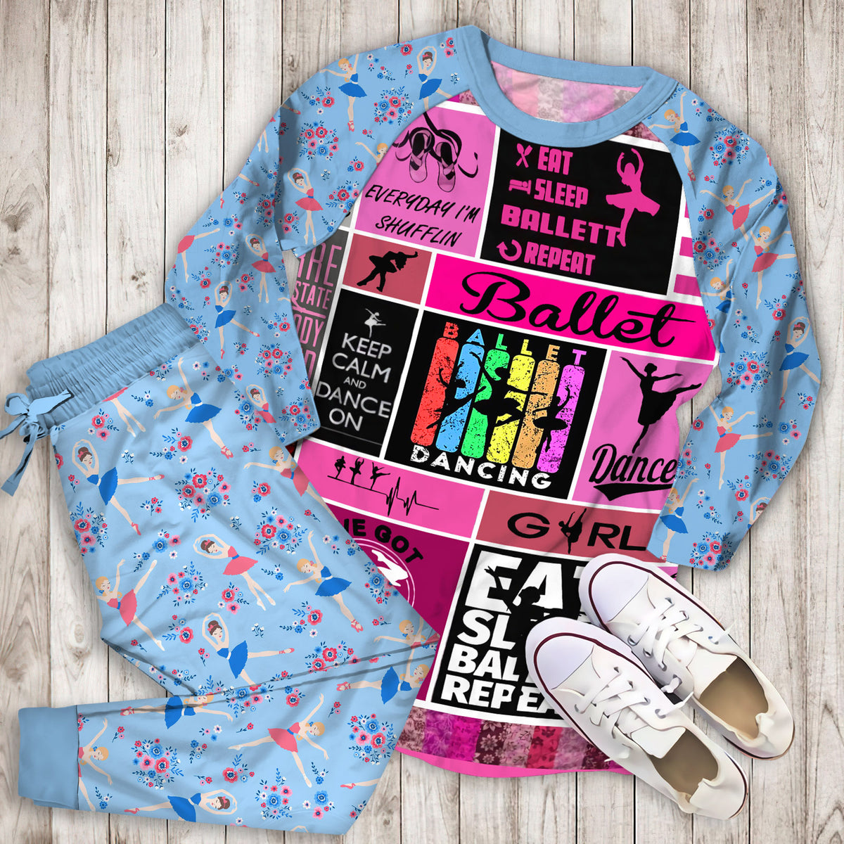 Ballet Pajama Set | Pajamas | Cotton Sleepwear Sets | Soft Long Sleeve Pjs | Raglan Shirt and Pants Set