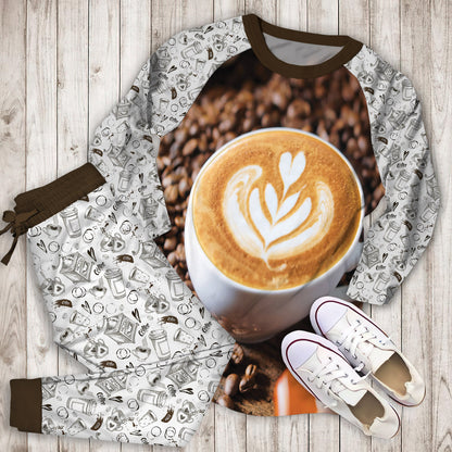 Coffee Pajama Set | Pajamas | Cotton Sleepwear Sets | Soft Long Sleeve Pjs | Raglan Shirt and Pants Set