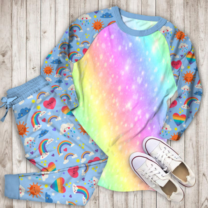 Rainbow Colorful Pajama Set | Pajamas | Cotton Sleepwear Sets | Soft Long Sleeve Pjs | Raglan Shirt and Pants Set