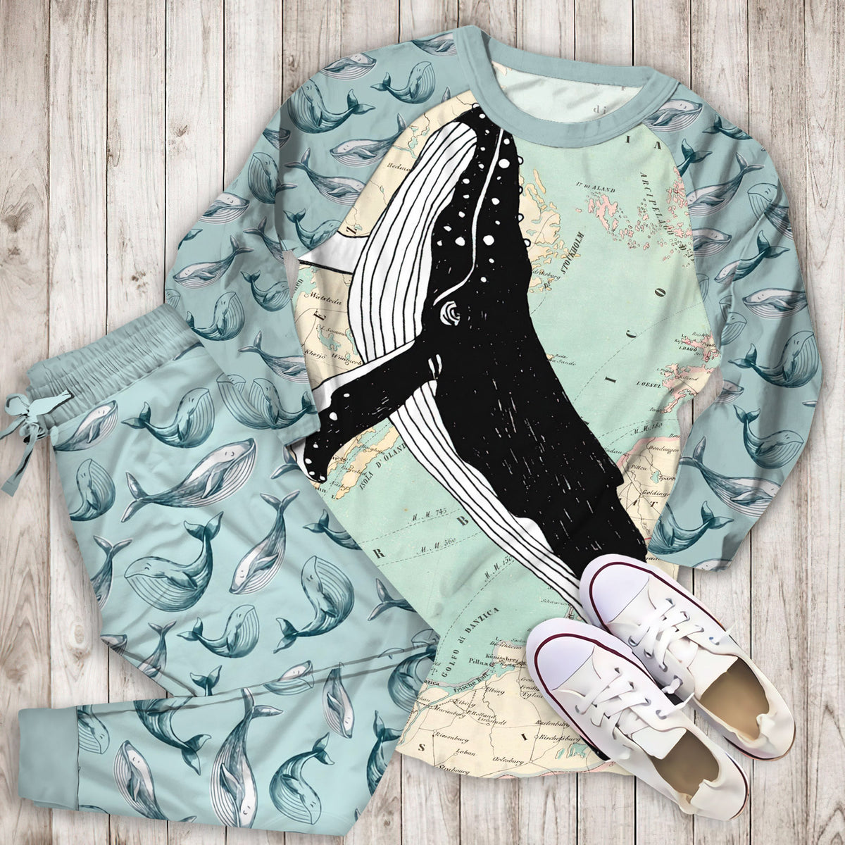 Whale Nn Pajama Set | Pajamas | Cotton Sleepwear Sets | Soft Long Sleeve Pjs | Raglan Shirt and Pants Set