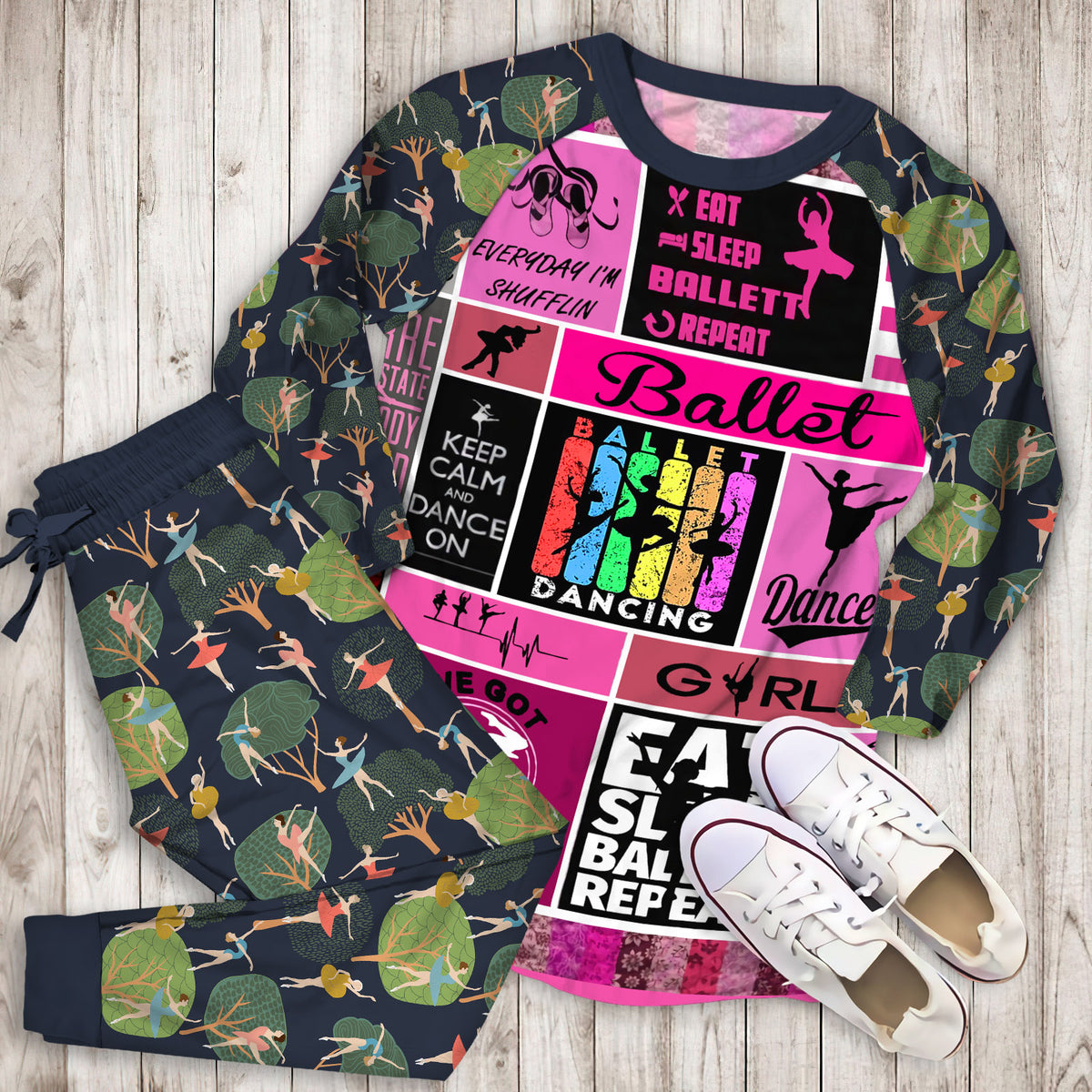 Ballet Pajama Set | Pajamas | Cotton Sleepwear Sets | Soft Long Sleeve Pjs | Raglan Shirt and Pants Set