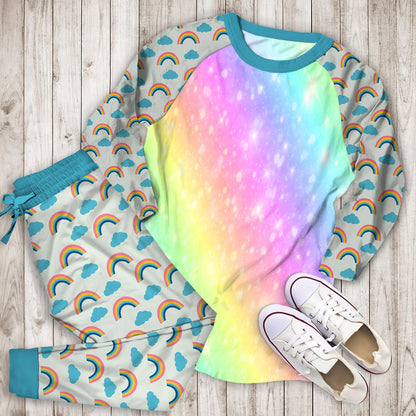 Rainbow Colorful Pajama Set | Pajamas | Cotton Sleepwear Sets | Soft Long Sleeve Pjs | Raglan Shirt and Pants Set