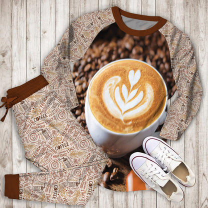 Coffee Pajama Set | Pajamas | Cotton Sleepwear Sets | Soft Long Sleeve Pjs | Raglan Shirt and Pants Set