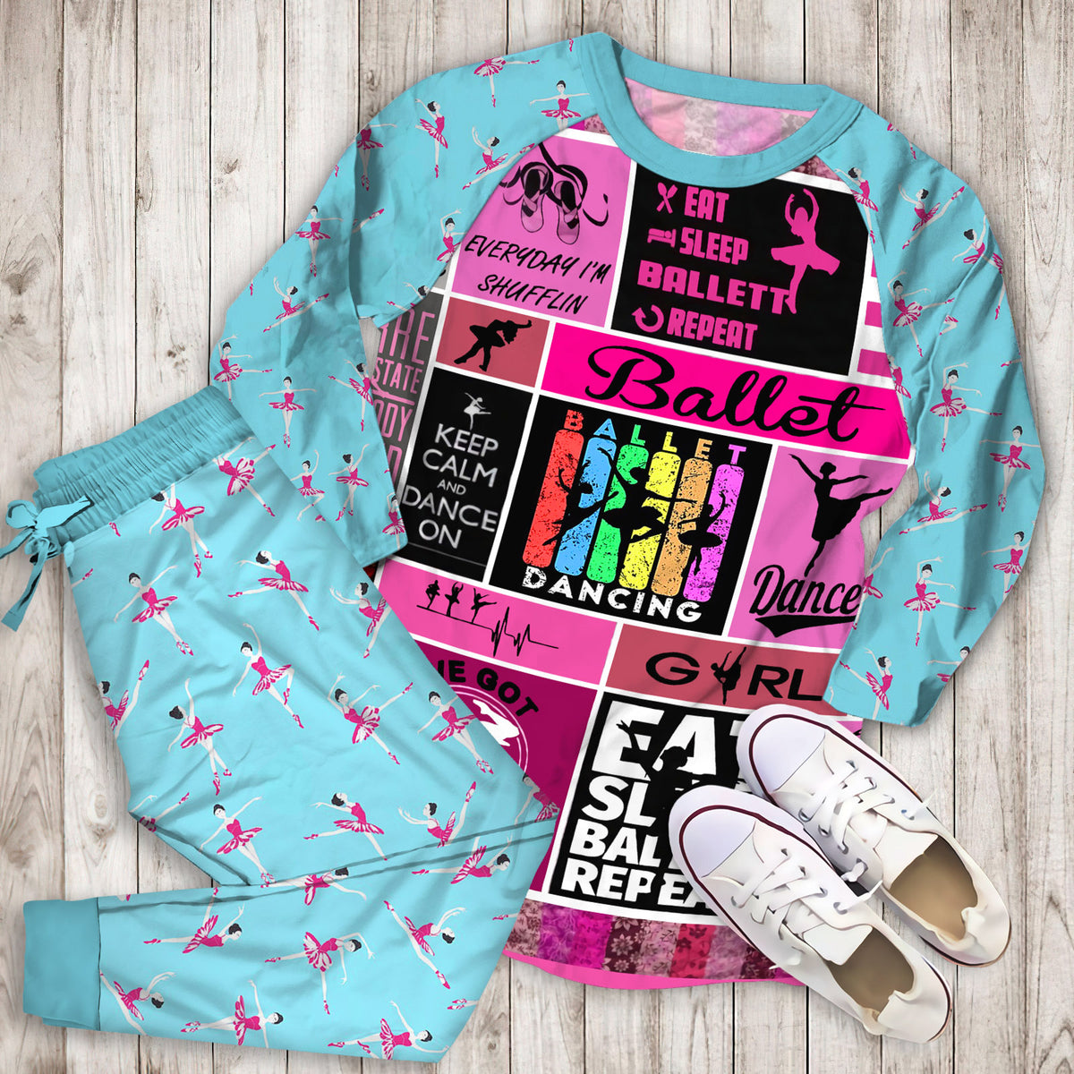 Ballet Pajama Set | Pajamas | Cotton Sleepwear Sets | Soft Long Sleeve Pjs | Raglan Shirt and Pants Set