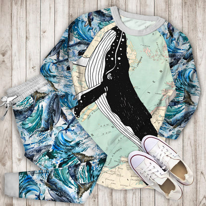 Whale Nn Pajama Set | Pajamas | Cotton Sleepwear Sets | Soft Long Sleeve Pjs | Raglan Shirt and Pants Set