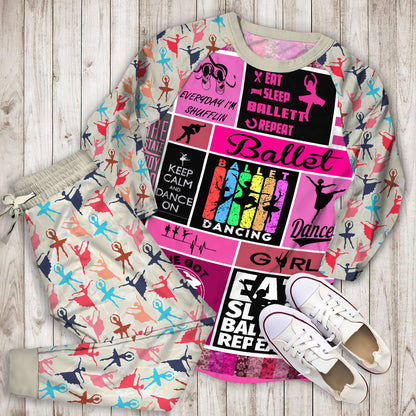Ballet Pajama Set | Pajamas | Cotton Sleepwear Sets | Soft Long Sleeve Pjs | Raglan Shirt and Pants Set