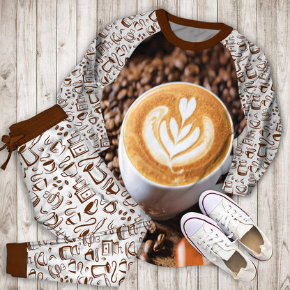 Coffee Pajama Set | Pajamas | Cotton Sleepwear Sets | Soft Long Sleeve Pjs | Raglan Shirt and Pants Set