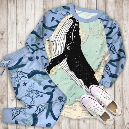 Whale Nn Pajama Set | Pajamas | Cotton Sleepwear Sets | Soft Long Sleeve Pjs | Raglan Shirt and Pants Set