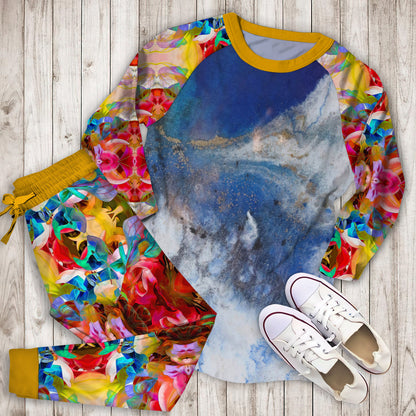 Abstract Blue Marble Pajama Set |Sleepwear Pjs Sets | Raglan Shirt Pants Set