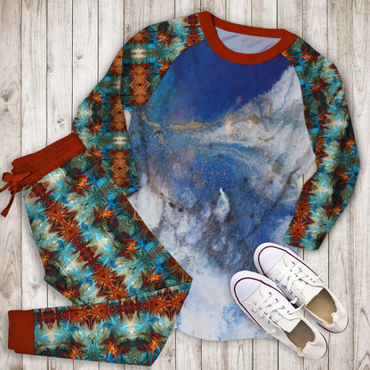 Abstract Blue Marble Pajama Set |Sleepwear Pjs Sets | Raglan Shirt Pants Set