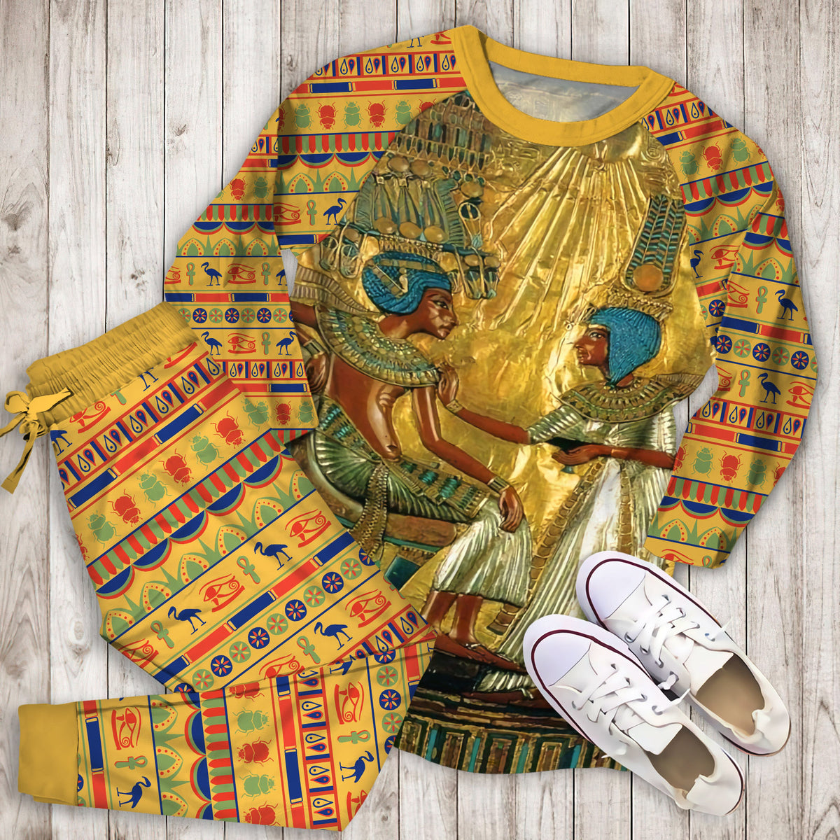 Ancient Egypt Pajama Set | Pajamas | Cotton Sleepwear Sets | Soft Long Sleeve Pjs | Raglan Shirt and Pants Set
