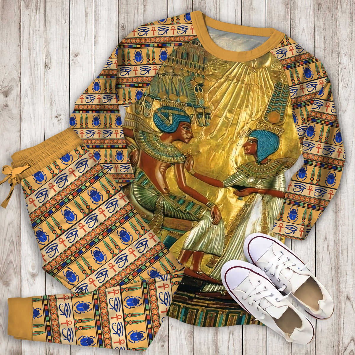 Ancient Egypt Pajama Set | Pajamas | Cotton Sleepwear Sets | Soft Long Sleeve Pjs | Raglan Shirt and Pants Set