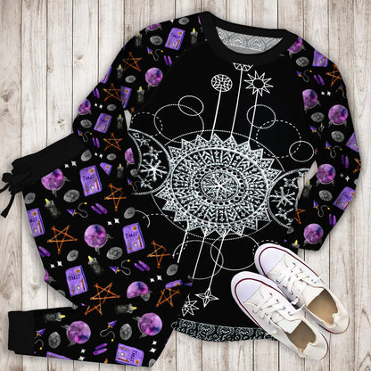 Wicca Triple Moon Pajama Set |Sleepwear Pjs Sets | Raglan Shirt Pants Set