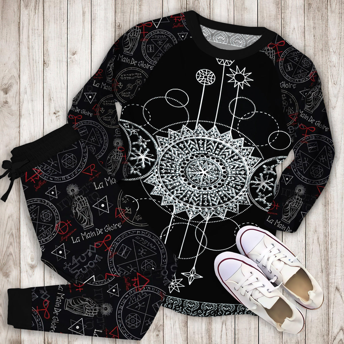 Wicca Triple Moon Pajama Set |Sleepwear Pjs Sets | Raglan Shirt Pants Set