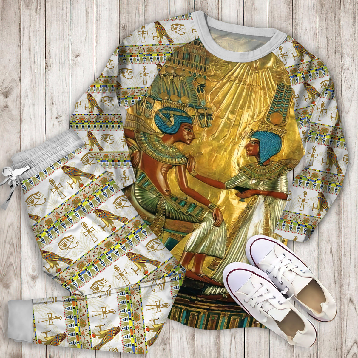 Ancient Egypt Pajama Set | Pajamas | Cotton Sleepwear Sets | Soft Long Sleeve Pjs | Raglan Shirt and Pants Set