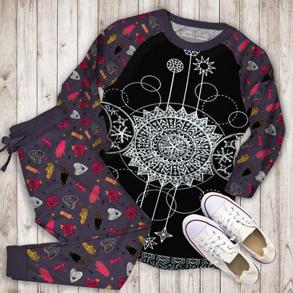 Wicca Triple Moon Pajama Set |Sleepwear Pjs Sets | Raglan Shirt Pants Set
