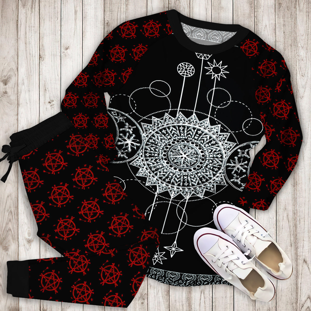 Wicca Triple Moon Pajama Set |Sleepwear Pjs Sets | Raglan Shirt Pants Set