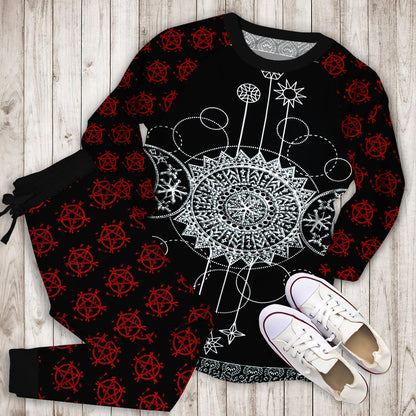 Wicca Triple Moon Pajama Set |Sleepwear Pjs Sets | Raglan Shirt Pants Set