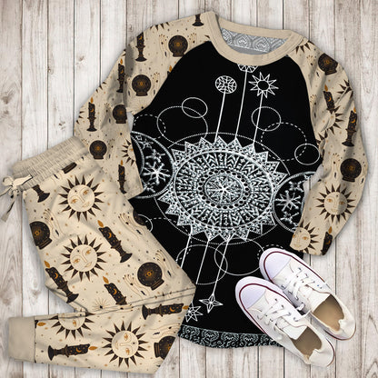 Wicca Triple Moon Pajama Set |Sleepwear Pjs Sets | Raglan Shirt Pants Set