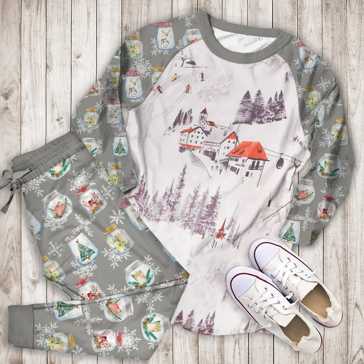Winter Skiing Pajama Set |Sleepwear Pjs Sets | Raglan Shirt Pants Set