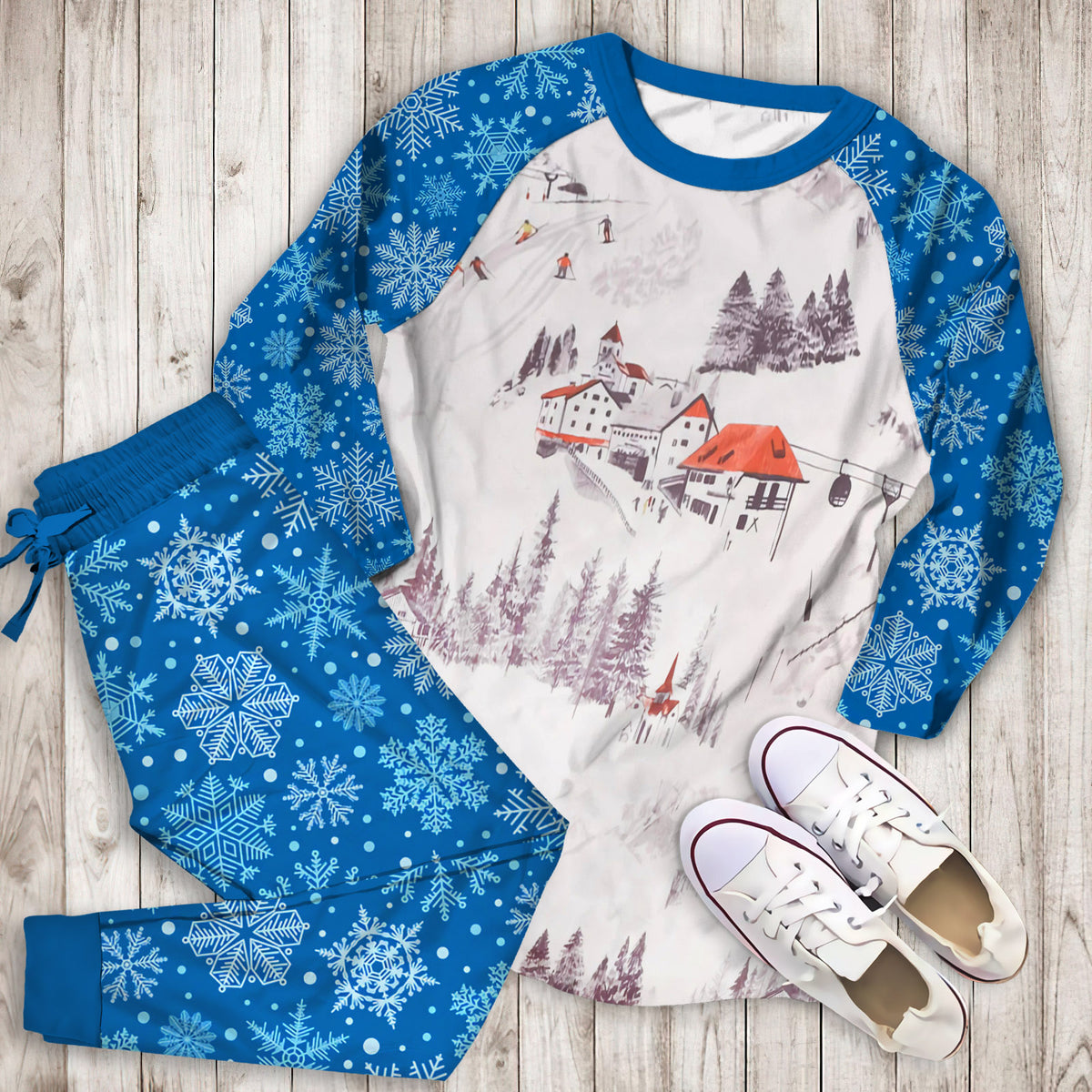 Winter Skiing Pajama Set |Sleepwear Pjs Sets | Raglan Shirt Pants Set