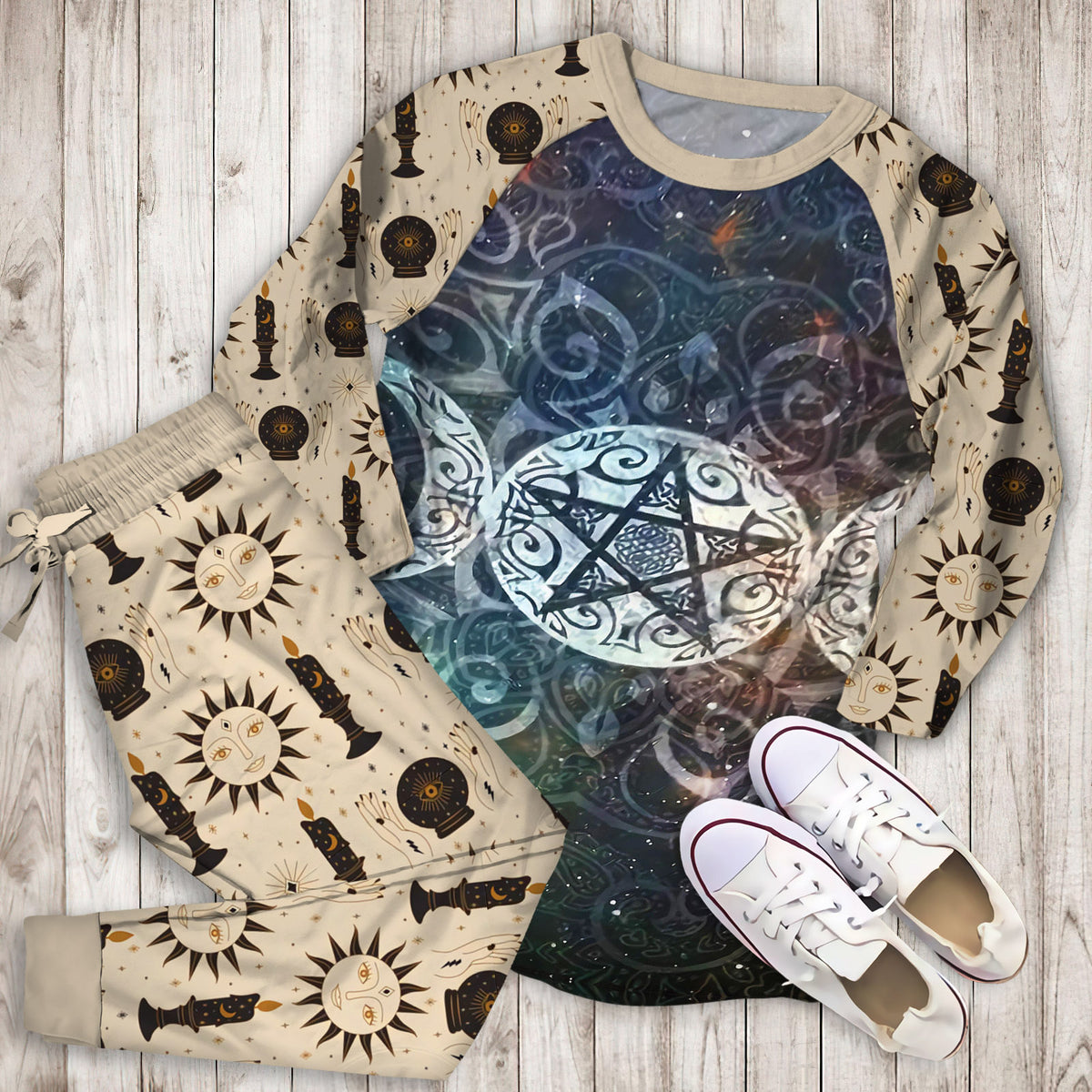 Wicca Pajama Set | Pajamas | Cotton Sleepwear Sets | Soft Long Sleeve Pjs | Raglan Shirt and Pants Set